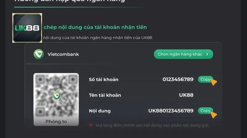 3 bước nạp tiền UK88 cực đơn giản