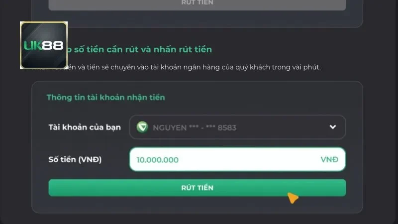 3 cách thức rút tiền UK88 thông dụng