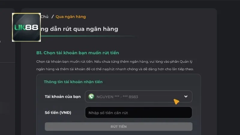 4 bước trong quy trình rút tiền UK88